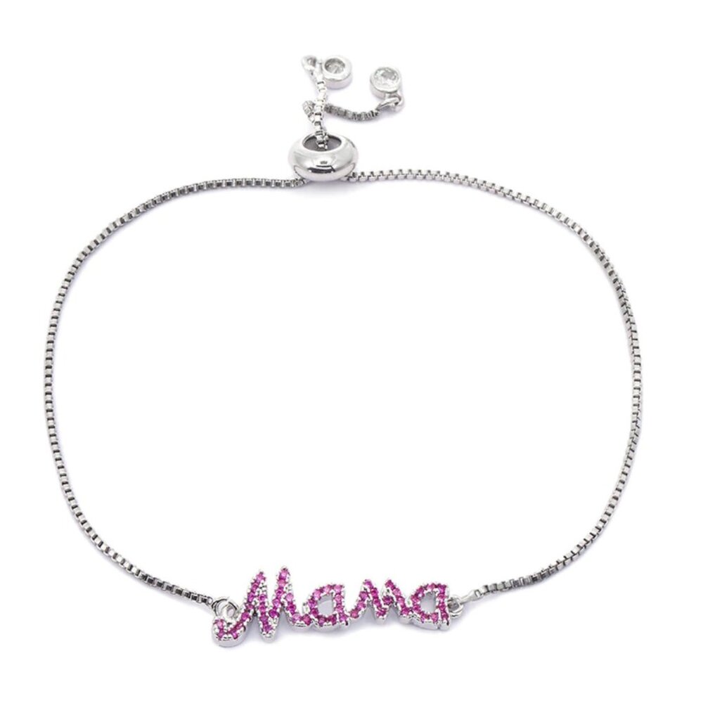 Mom To Be Girl Mama Pink Letters Silver Bracelet